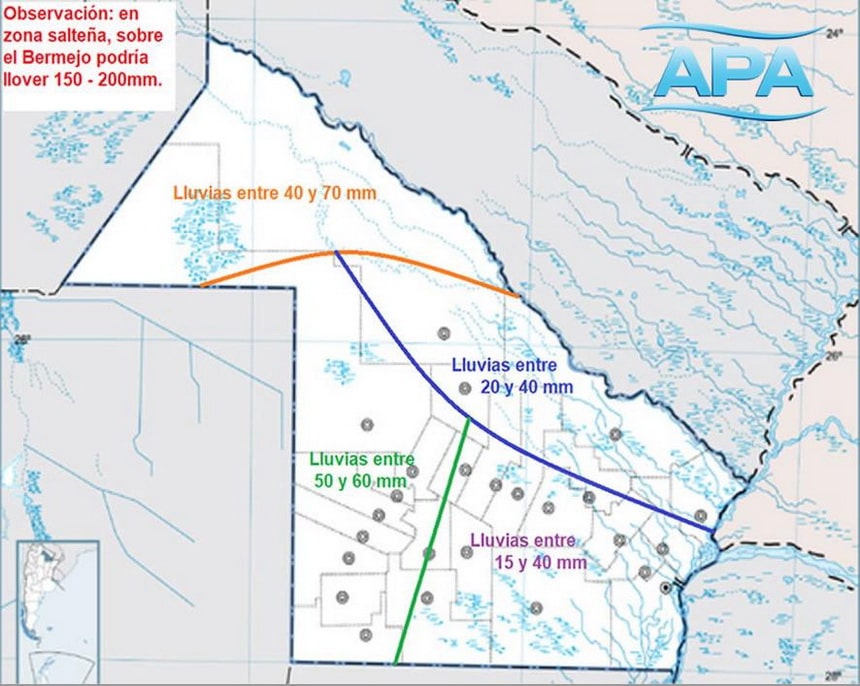 Pronóstico de precipitaciones en Chaco por regiones